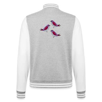 Lila Vogel Muster Trio - College-Sweatjacke - Grau meliert/Weiß - Hinten - Marisol (170cm)