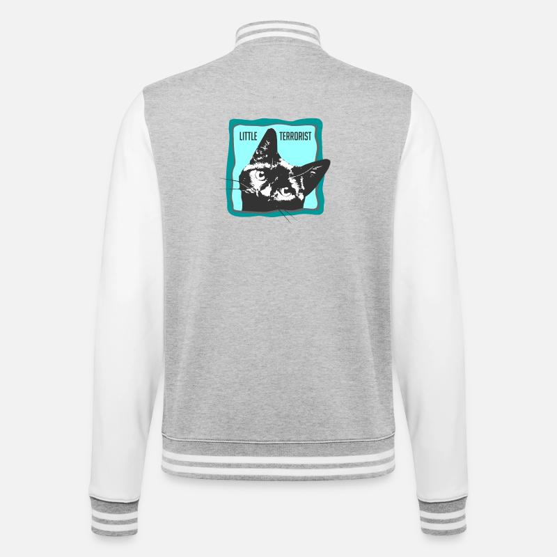 Katzenporträt mit Slogans - College-Sweatjacke - Grau meliert/Weiß