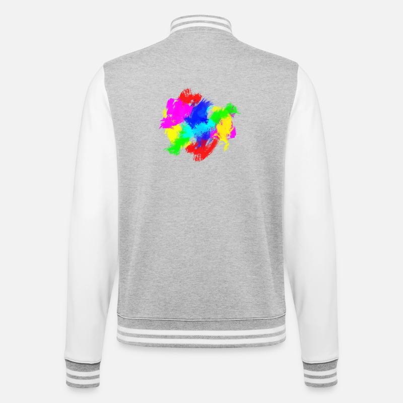Farbklecks Bunt Farbspritzer - College-Sweatjacke - Grau meliert/Weiß