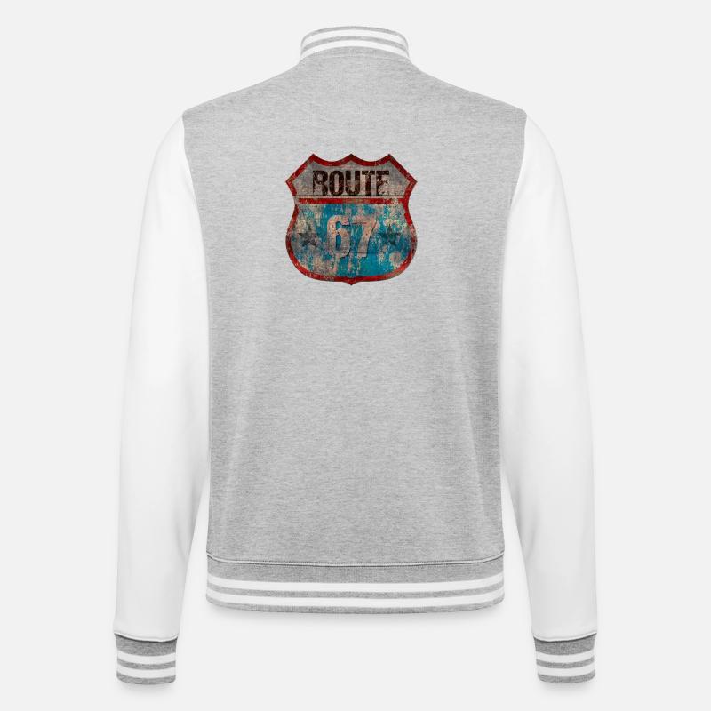 Rustic Route 67 Schild Design - College-Sweatjacke - Grau meliert/Weiß