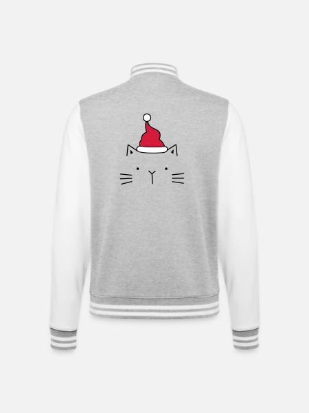 Cat Santa Claus Christmas hat Christmas - College Sweat Jacket - heather grey/white