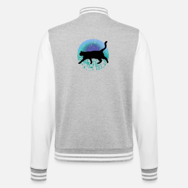 Schwarze Katze - College-Sweatjacke - Grau meliert/Weiß
