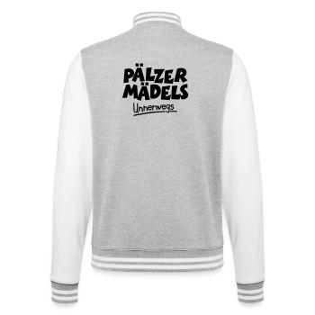 Pälzer Mädels unnerwegs - Pfälzer Mädels unterwegs - College-Sweatjacke - Grau meliert/Weiß - Hinten - Marisol (170cm)
