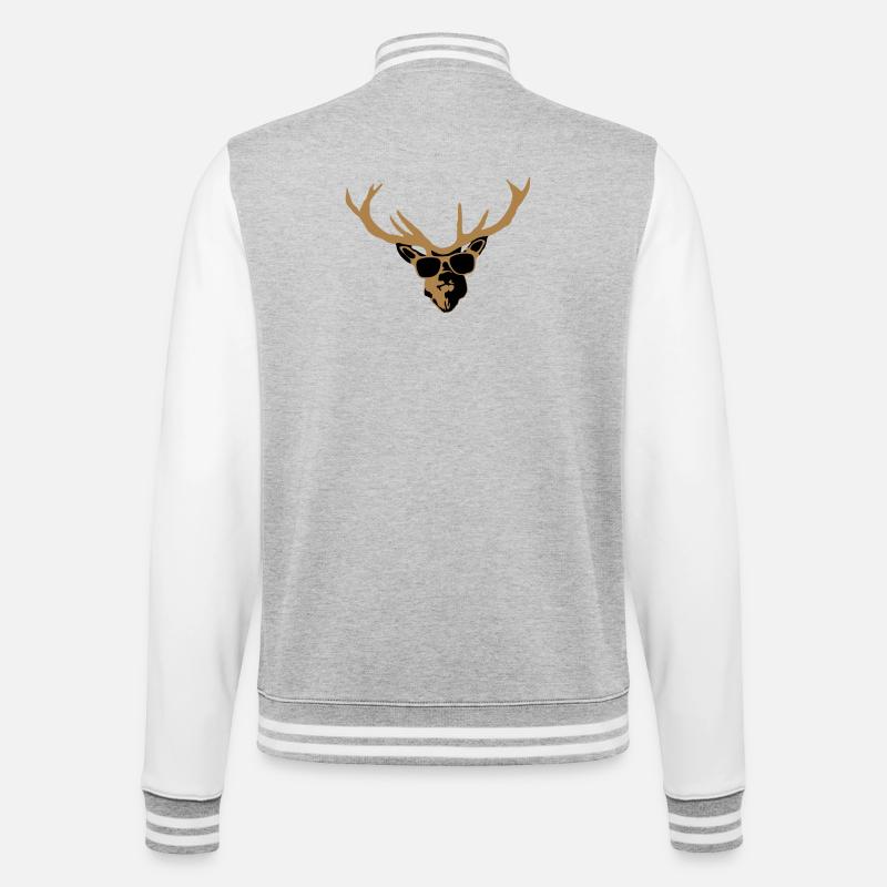 Hirsch mit Brille - College-Sweatjacke - Grau meliert/Weiß