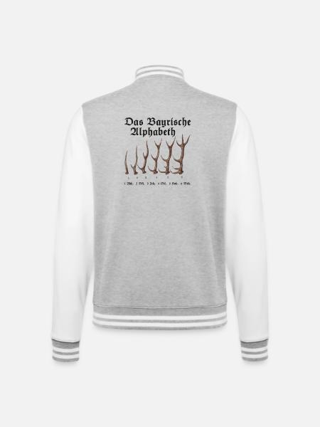 Das Bayrische Alphabet aus Bayern - College-Sweatjacke - Grau meliert/Weiß