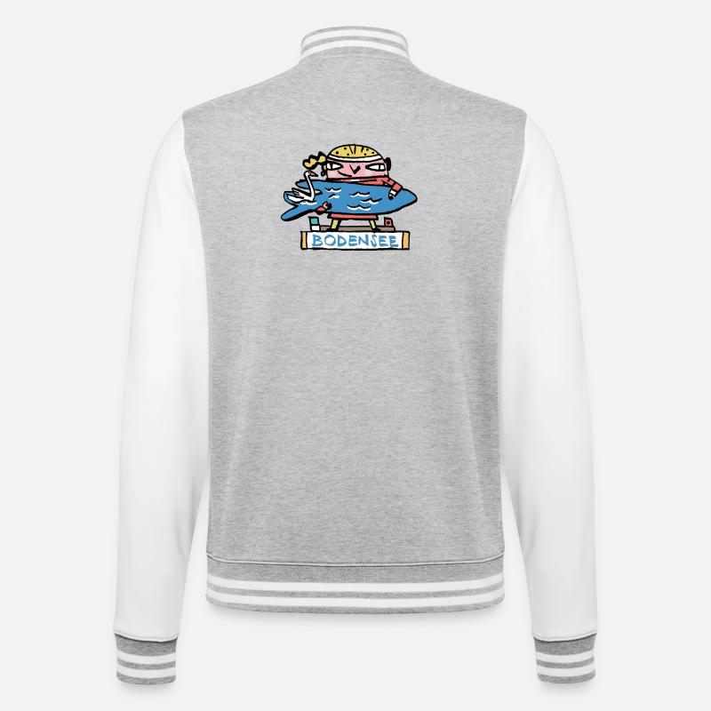 Bodensee Surfer Cartoon - College-Sweatjacke - Grau meliert/Weiß