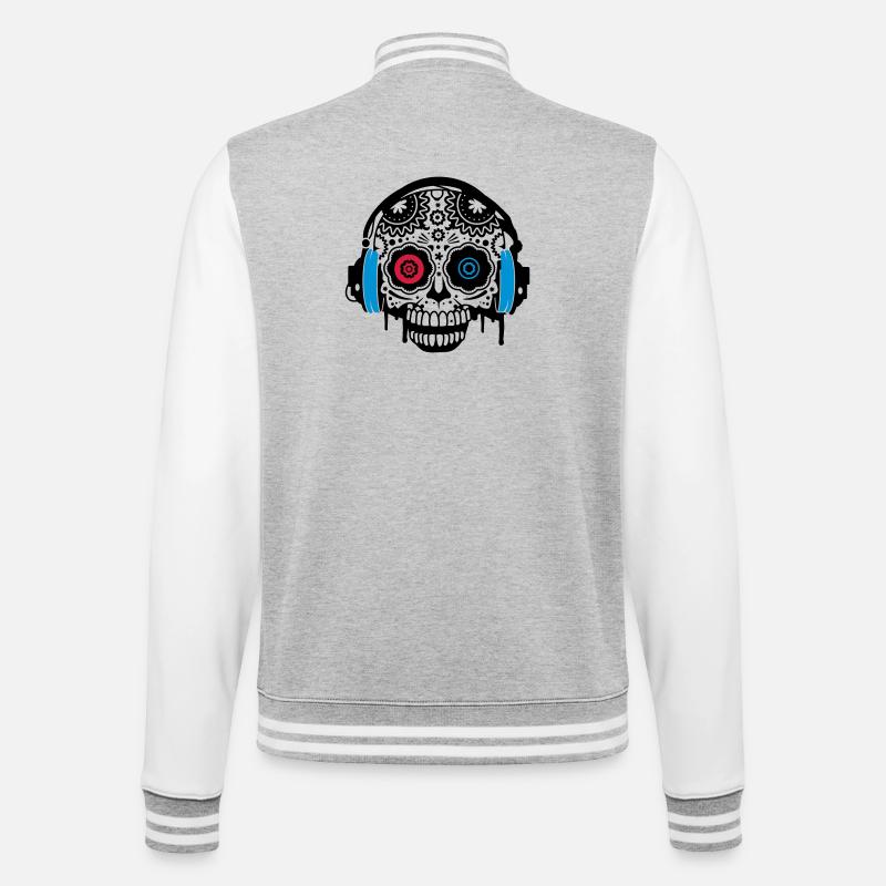 Sugar Skull mit Kopfhörer - College-Sweatjacke - Grau meliert/Weiß