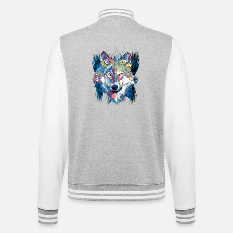 Polygon Wolf - Smuk grå ulv i blåt - College sweatjakke - grå meleret/hvid