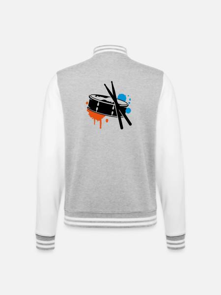 Trommel und Sticks - College-Sweatjacke - Grau meliert/Weiß