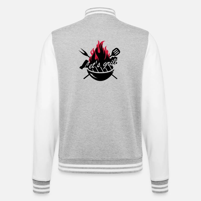 Grill mit Grillbesteck - College-Sweatjacke - Grau meliert/Weiß