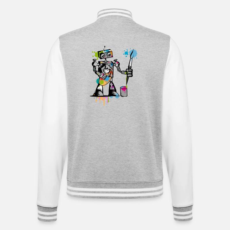 A robot with a brush - College Sweat Jacket - heather grey/white