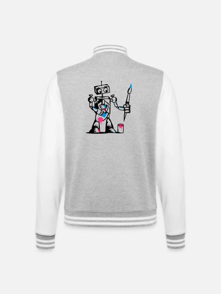A robot with a paintbrush - College Sweat Jacket - heather grey/white