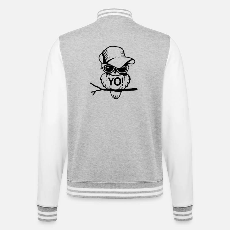 Vogel mit Brille und Baseballcap - College-Sweatjacke - Grau meliert/Weiß