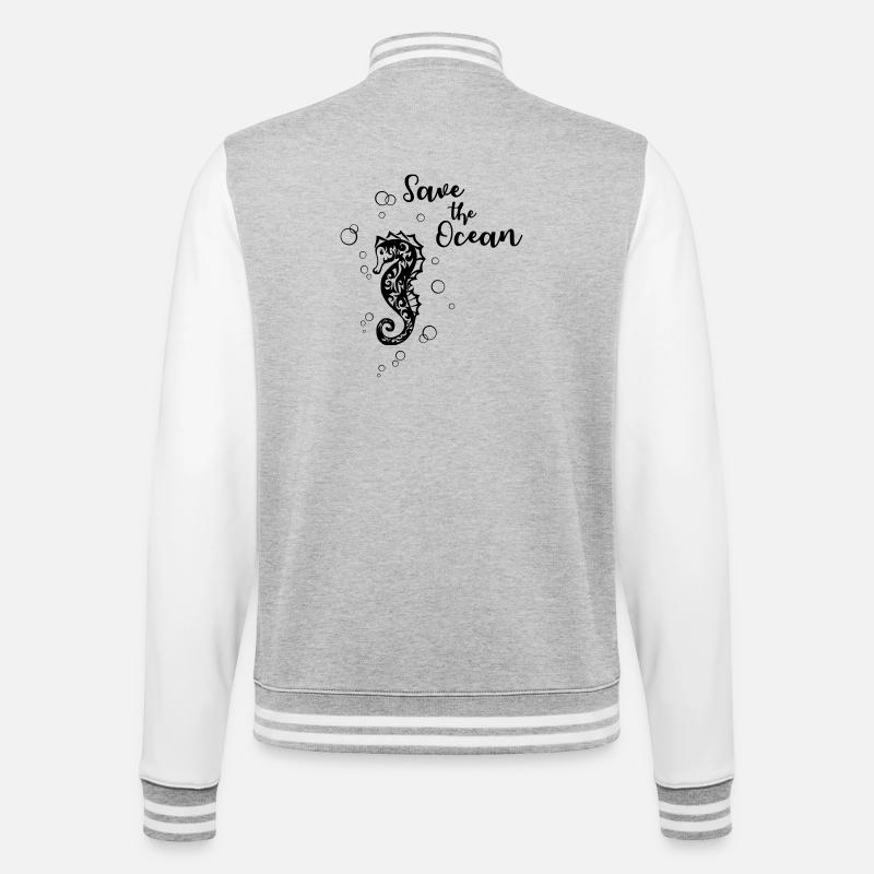 Save the Ocean - Seepferd - College-Sweatjacke - Grau meliert/Weiß