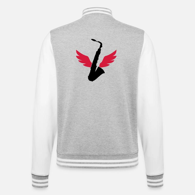 Saxophone / Saxophon - College-Sweatjacke - Grau meliert/Weiß