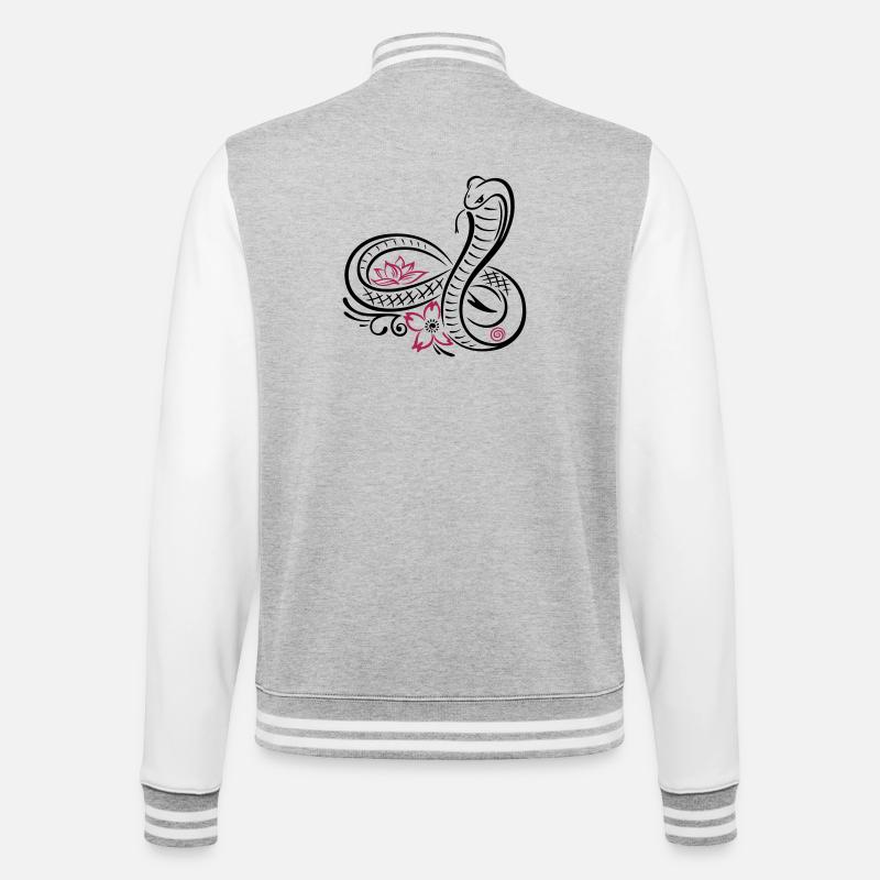 Schlange, Kobra mit infinity und Lotus - College-Sweatjacke - Grau meliert/Weiß