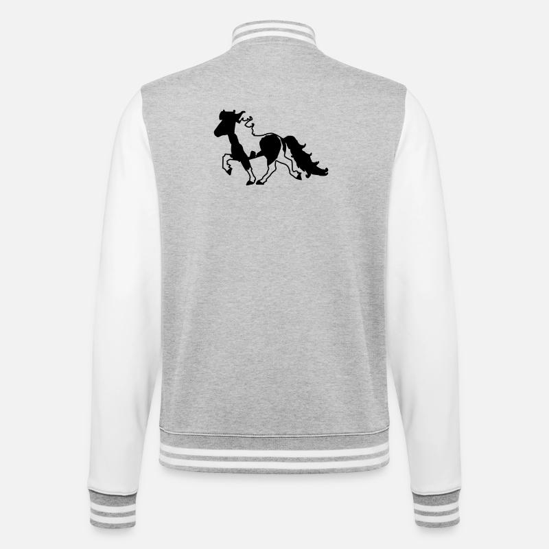 Islandpferd Schecke verspielt  - College-Sweatjacke - Grau meliert/Weiß