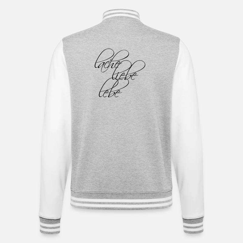 Design: Lache Liebe Lebe - College-Sweatjacke - Grau meliert/Weiß