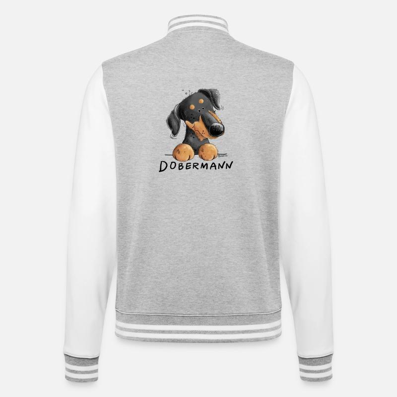 Lustiger Dobermann I Hund Comic - College-Sweatjacke - Grau meliert/Weiß