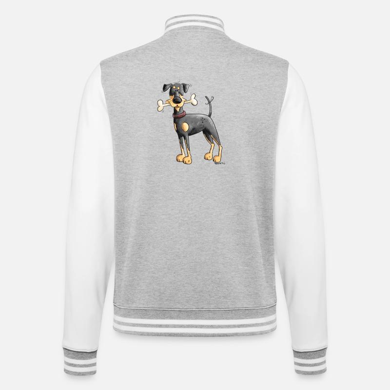 Dobermann Oder Pinscher mit Knochen - College-Sweatjacke - Grau meliert/Weiß