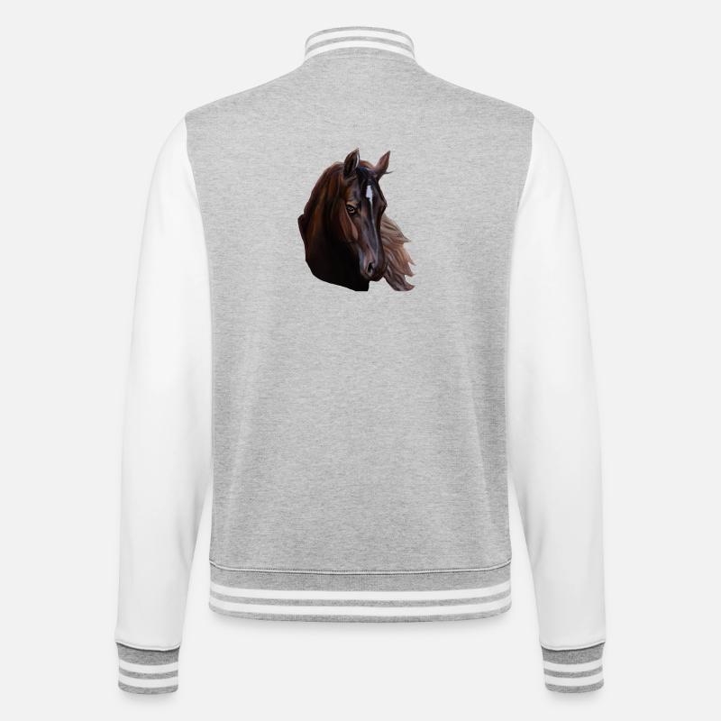 Pferd - College-Sweatjacke - Grau meliert/Weiß