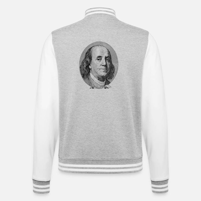 100 Dollar Benjamin Franklin - College-Sweatjacke - Grau meliert/Weiß