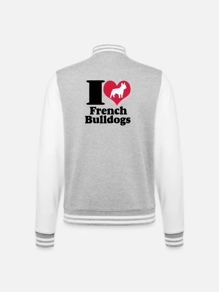 I Love French Bulldogs ... / + - College Sweat Jacket - heather grey/white