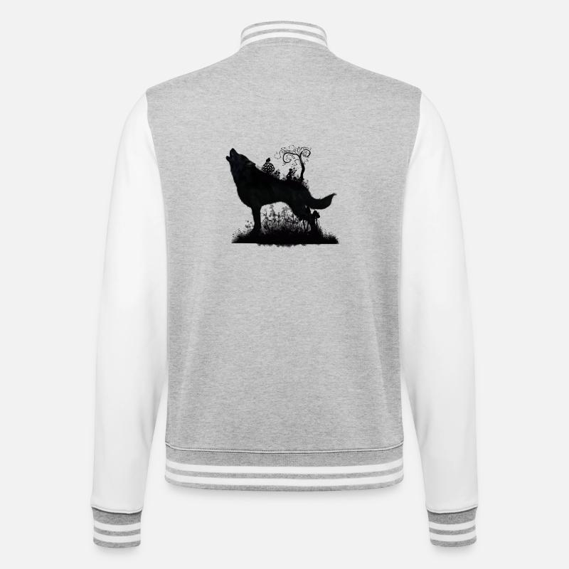 Awesome wolf with fairy at night - College Sweat Jacket - heather grey/white