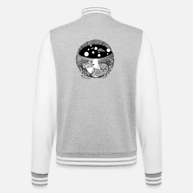 Fuchs Illustration schwarzweiß - College-Sweatjacke - Grau meliert/Weiß
