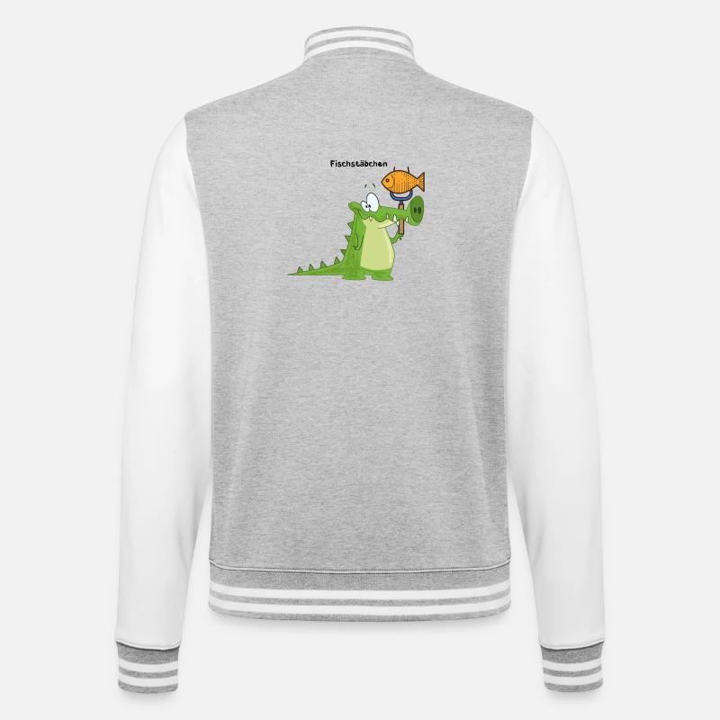 Krokodil Fischstäbchen mit Wort - College-Sweatjacke - Grau meliert/Weiß