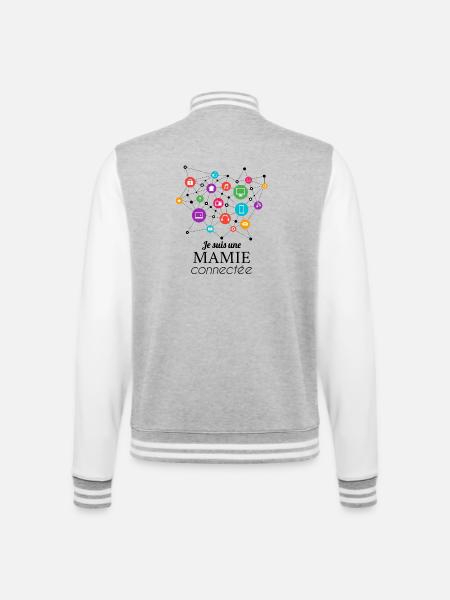 Oma an das Netzwerk angeschlossen - College-Sweatjacke - Grau meliert/Weiß