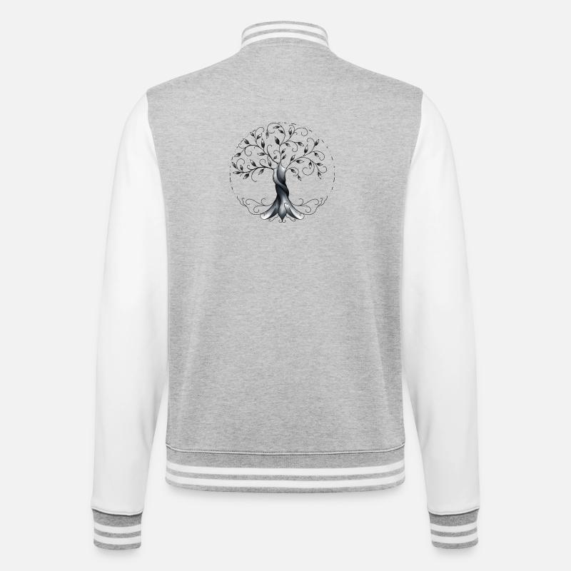 Baum des Lebens - College-Sweatjacke - Grau meliert/Weiß