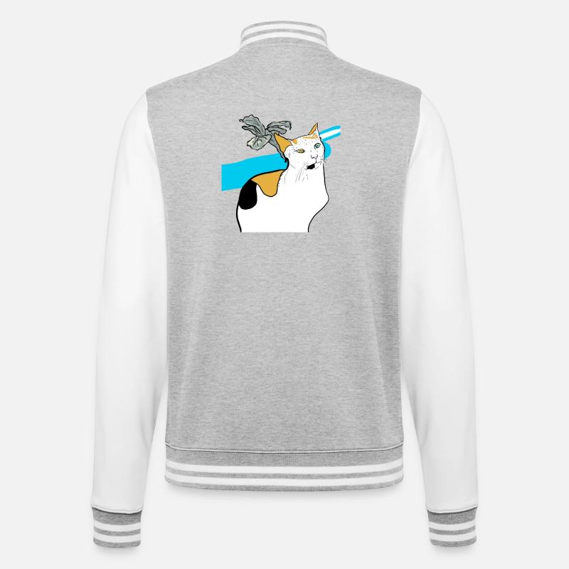 sitzende Katze - College-Sweatjacke - Grau meliert/Weiß