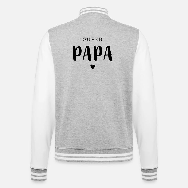 Super Papa mit Herz - College-Sweatjacke - Grau meliert/Weiß