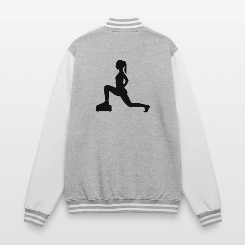 Mädchen oder Dame, die Schritte oder Aerobic macht College-Sweatjacke