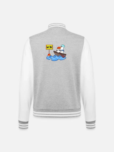 Moin Seemann Möwe Seemöwe Boot - College-Sweatjacke - Grau meliert/Weiß