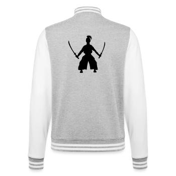 Samurai stehender japanischer Schwertkämpfer 2 Schwerter - College-Sweatjacke - Grau meliert/Weiß - Hinten - Marisol (170cm)