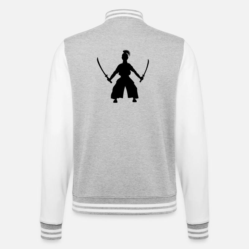 Épéiste japonais debout 2 épées - Veste Teddy - gris chiné / blanc