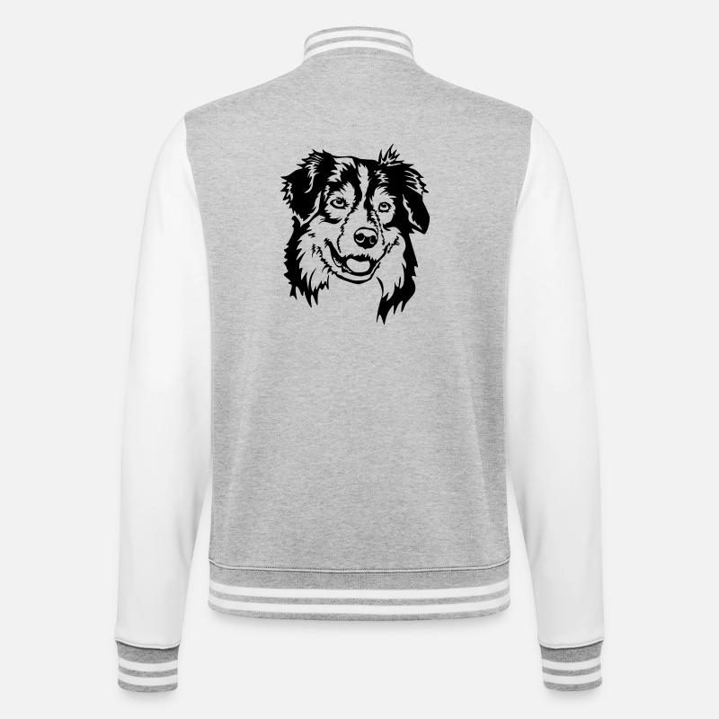 Australian Shepherd Kopf - College-Sweatjacke - Grau meliert/Weiß