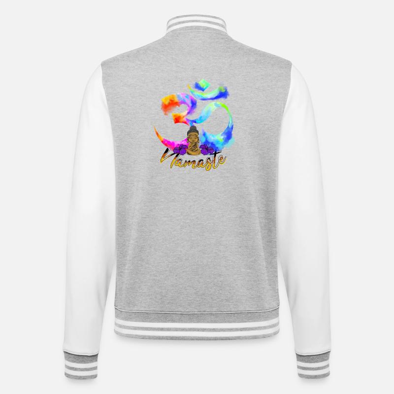 Namaste-Bogen-Iris-Buddha - College-Sweatjacke - Grau meliert/Weiß