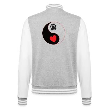 Hund - yin & yang Pfote mit Herz Hundeschule Gassi - College-Sweatjacke - Grau meliert/Weiß - Hinten - Marisol (170cm)