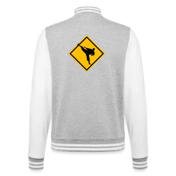 Karate Warning Sign Yokogeri - College Sweat Jacket - heather grey/white - Back - Marisol (170cm)