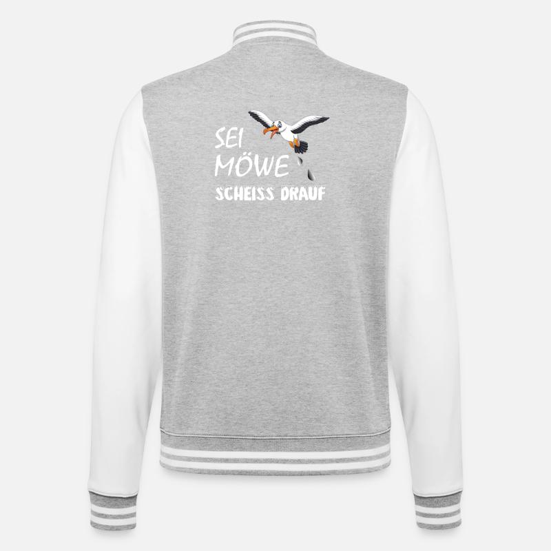 Sei Möwe, scheiss drauf, plattdeutsch Geschenk - College-Sweatjacke - Grau meliert/Weiß