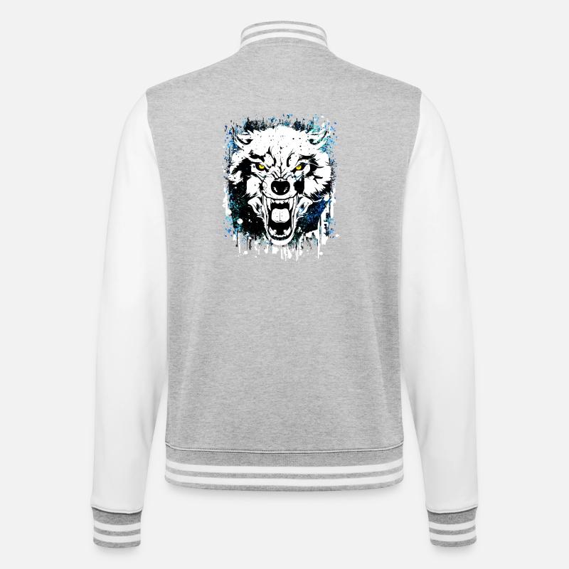 Wolf - Wölfe - Werwolf - Wolfsrudel - Vollmond - College-Sweatjacke - Grau meliert/Weiß