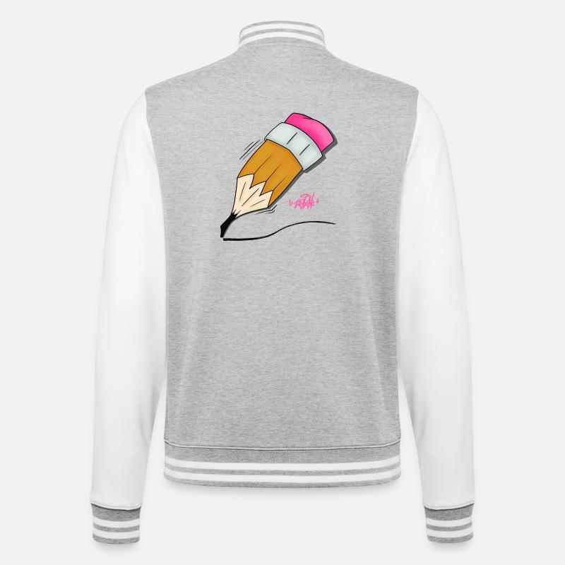 Buntstift Doodle Stil - College-Sweatjacke - Grau meliert/Weiß