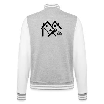 Logo charpentier maison scie à ciseau et raboteuse - Veste Teddy - gris chiné / blanc - Dos - Marisol (170cm)