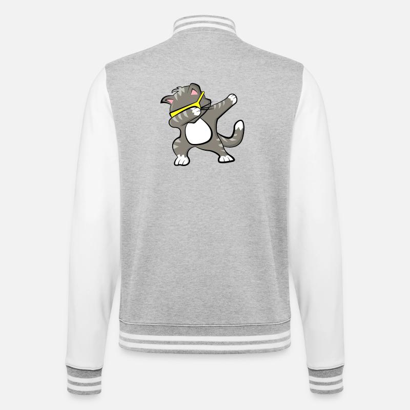Dabbing Katze - College-Sweatjacke - Grau meliert/Weiß