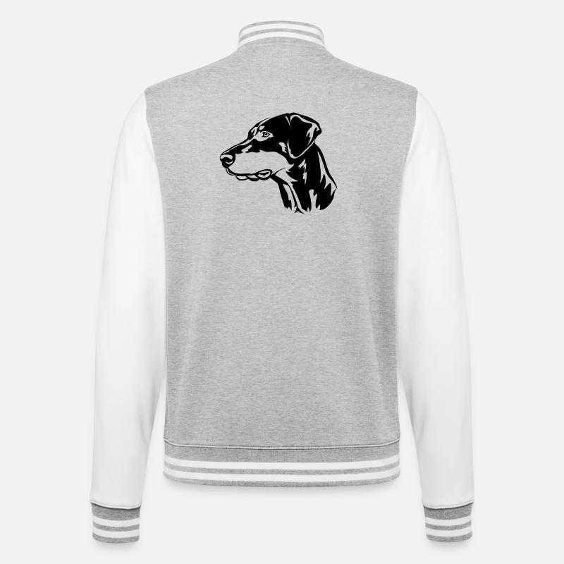 Dobermann Kopf - College-Sweatjacke - Grau meliert/Weiß