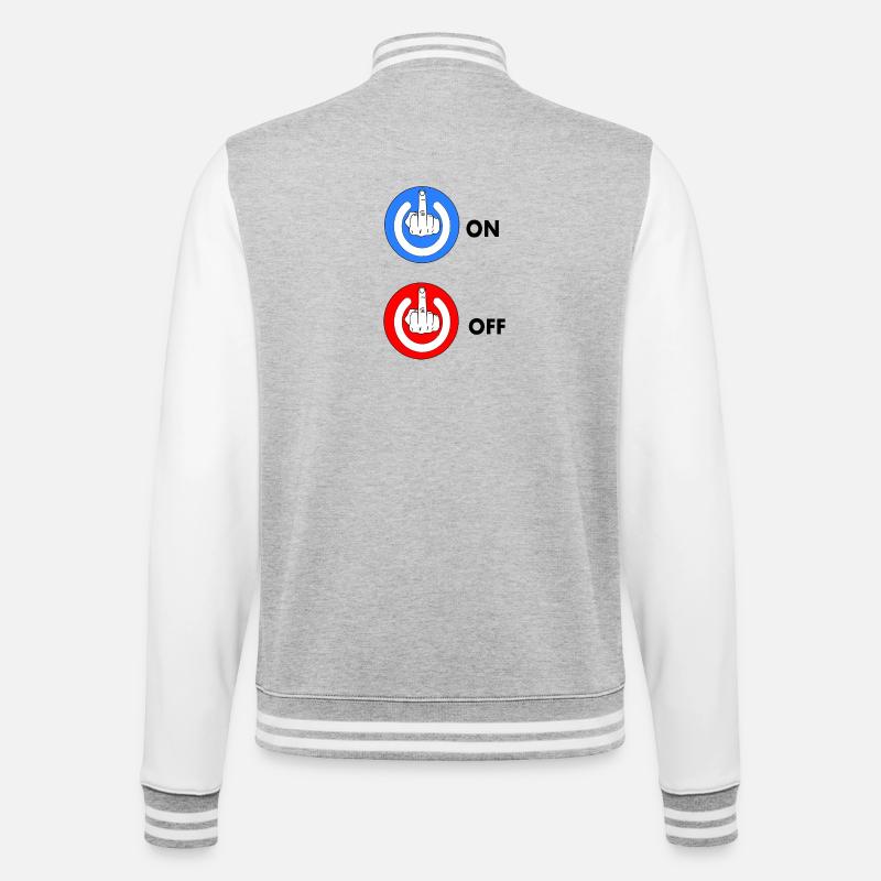 Mittelfinger EIN und AUS - College-Sweatjacke - Grau meliert/Weiß