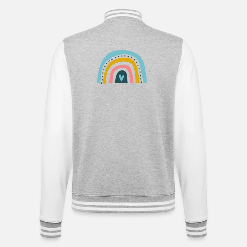 Regenbogen mit Herz - College-Sweatjacke - Grau meliert/Weiß